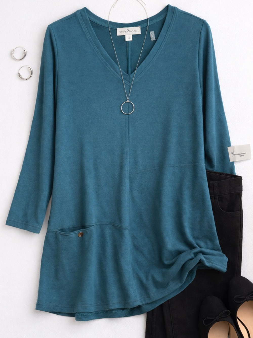 Simply Noelle Teal V-Neck Long Sleeve Tunic Travel Shirt
